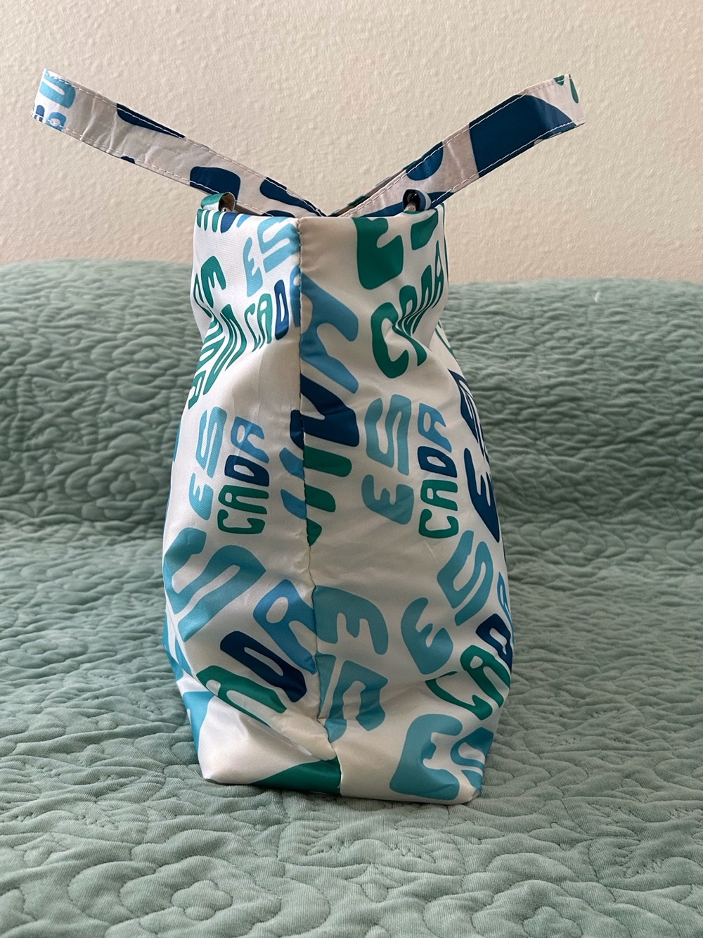 Escada Tote Bag with Teal & Blue Typographic Logo Lettering - Picture 2 of 6
